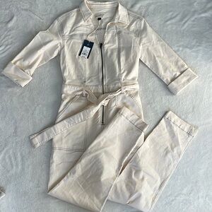 NWT Universal Thread Cream Color Denim Zipper Front Jumpsuit with Belt